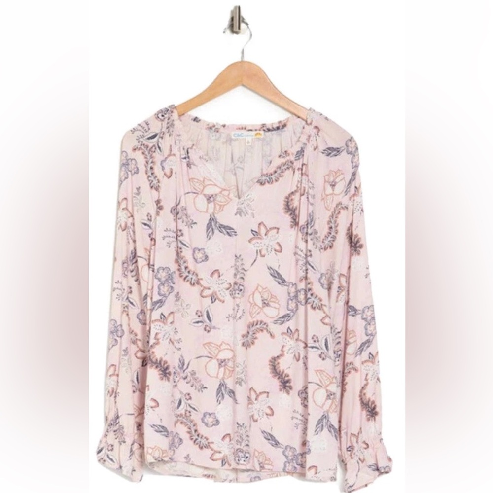 C & C CALIFORNIA-ASHLEY FLORAL PRINT BOHO BLOUSE-Women’s Size: Large-NEW!!
